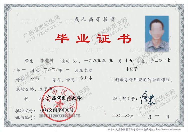 广西中医药大学函授毕业证