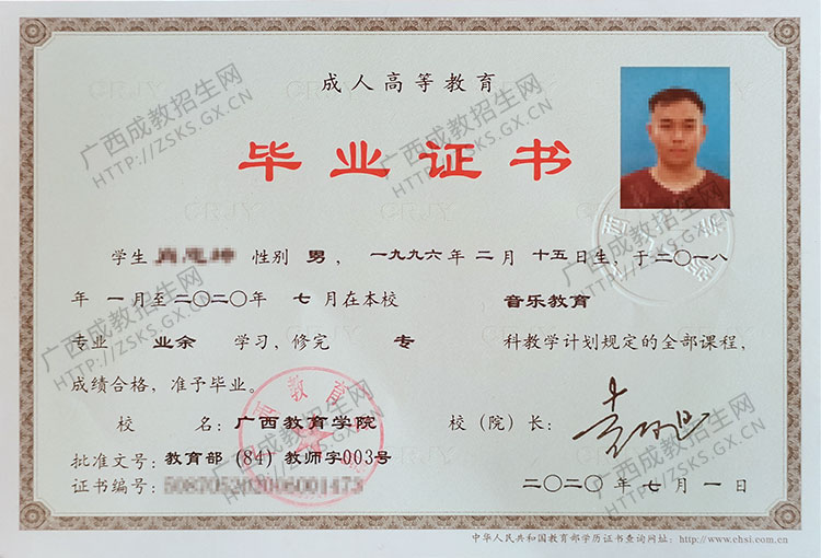 广西教育学院函授毕业证样板